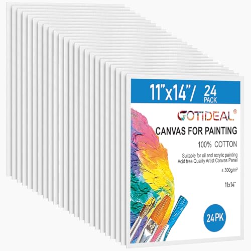 Gotideal Canvas Boards for Painting, 24pcs 11x14 Primed Canvas for Painting, Bulk Painting Canvas for Kids and Adults, White Blank Canvas Panels for Acrylic, Oil, Pour Art Supplies - size: 11x14 inch