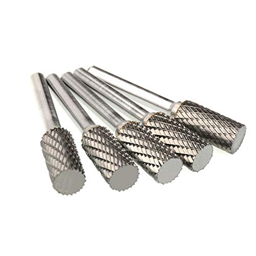 Tungsten Carbide Burr Set SA-5 Double Cut Rotary Burr File(1/2” cutter Dia X 1”Cutter Length) with 1/4'' Shank for Die Grinder Drill Bits (Pack of 5)…