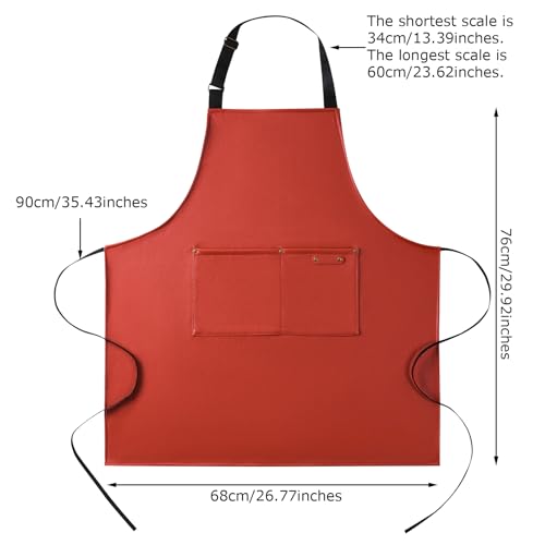 eywlwaar PU Waterproof Apron with 2 Big Pockets Adjustable Oil Proof Apron for Kitchen Dishwashing Cooking 29.92"x 26.77" - color: Orange