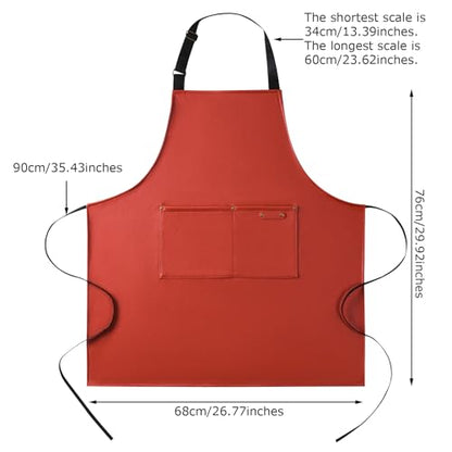 eywlwaar PU Waterproof Apron with 2 Big Pockets Adjustable Oil Proof Apron for Kitchen Dishwashing Cooking 29.92"x 26.77" - color: Orange