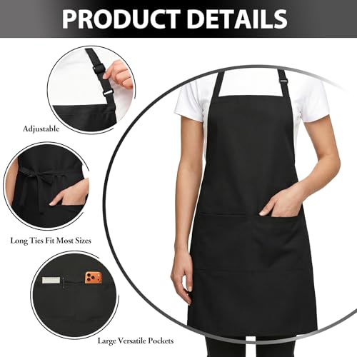 BOHARERS 2 Pack Cooking Kitchen Aprons with 2 pockets Unisex Adjustable Chef Apron for Women Men - color: A1-2 Pack Black