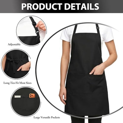 BOHARERS 2 Pack Cooking Kitchen Aprons with 2 pockets Unisex Adjustable Chef Apron for Women Men - color: A1-2 Pack Black