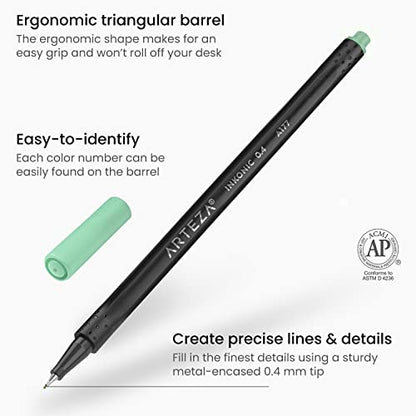 ARTEZA Inkonic Fineliners Pens, Set of 72, 0.4 mm Fine Tip Markers, Water-Based Art Pens for Drawing, Sketching, Journaling, Calligraphy - size: 1 Count (Pack of 72)