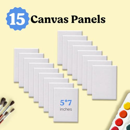 Chalkola Paint Canvas Panels 5x7 inch (15 Pack) for Acrylic Painting & Oil Art, Primed 100% Cotton Boards, Acid-Free for Professional Artists, Hobby Painters, Kids & Beginners - size: 15 - 5"x7", style: White