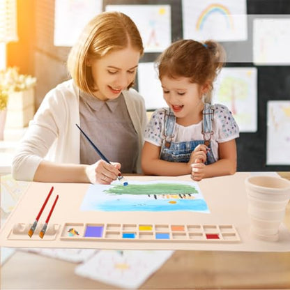 Silicone Painting Mat, 20"x 16" Silicone Art Mat with Cup, Kids Painting mat for Resin, DIY, Drawing Resin, Paint, Clay， Large Craft Art Mat (Beige) - color: Beige