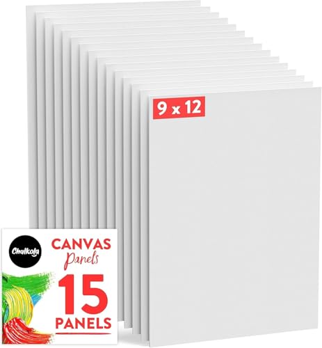 Chalkola Paint Canvas Panels 9x12 inch (15 Pack) for Acrylic Painting & Oil Art, Primed 100% Cotton Boards, Acid-Free for Professional Artists, Hobby Painters, Kids & Beginners - size: 15 - 9"x12", style: White