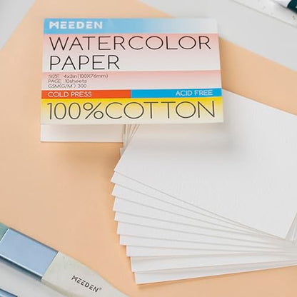 MEEDEN 4" x 3" Blank Watercolor Paper Cards, 50 Pcs Cold Press Mini Watercolor Paper Bulk, 100% Cotton Watercolor Postcards for Adults & Students (140lb/300gsm), 5×10 Sheets