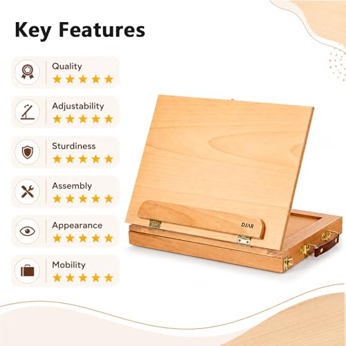 DJAR Tabletop Sketchbox Art Easel with Storage & Palette, Solid Beechwood | Hold Canvas up to 11" x 14", Compact Adjustable & Portable Stand for Painting, Sketching, Drawing and Art Supplies Storage - style: Tabletop Easel