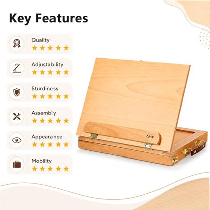 DJAR Tabletop Sketchbox Art Easel with Storage & Palette, Solid Beechwood | Hold Canvas up to 11" x 14", Compact Adjustable & Portable Stand for Painting, Sketching, Drawing and Art Supplies Storage - style: Tabletop Easel