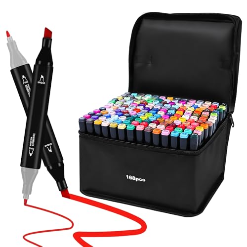 Dual Tip Alcohol Markers, Color Markers Pens, Permanent Marker, Assorted, For Adult Coloring Books, Note Taking Coloring Writing, Teacher Office Supplies, Drawing Art Supplies Kit (168 Colors) - color: 168 Colors