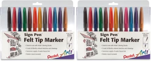 Pentel Felt Tip Sign Pen, Set of 12 Assorted Colors (S520-12) (Pack of 2) - color: Assorted, size: 12 Count (Pack of 2)