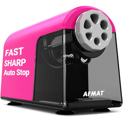 AFMAT PSX2 Electric Pencil Sharpener Heavy Duty, 6 Holes, Auto Stop Pencil Sharpeners for School, Classroom Electric Sharpener for 6-11mm Colored Pencils, Super Fast, 7000 Sharpenings, Pink - color: Pink