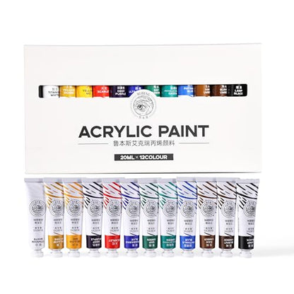 rubens Acrylic Paint Set - 12 Colors (20ml/0.68oz Tubes) Professional Grade Acrylics, High Pigment & Heavy Body for Canvas, Wood, Rock & Crafts, Art Supplies for Adults，Artists,Adults Beginner