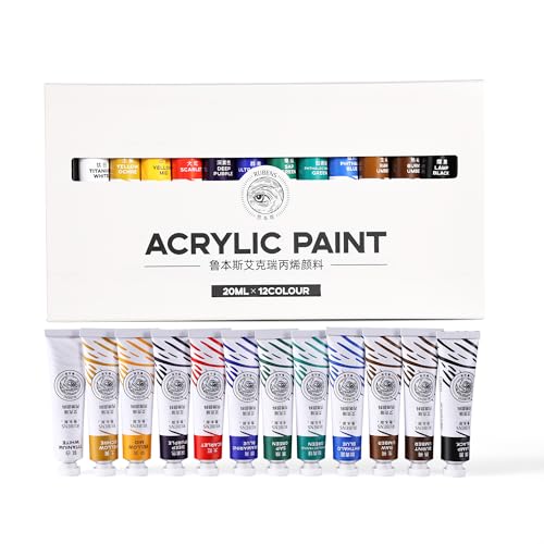 rubens Acrylic Paint Set - 12 Colors (20ml/0.68oz Tubes) Professional Grade Acrylics, High Pigment & Heavy Body for Canvas, Wood, Rock & Crafts, Art Supplies for Adults，Artists,Adults Beginner