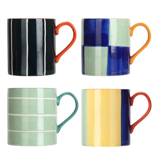 Koja 16 oz Premium Hand Painted Porcelain Ceramic Mug Set, Large Coffee & Tea Mugs, Elegant Decorative Durable Stoneware Microwave Safe Drinkware for Home Kitchen, Great Coffee Lovers Gift, 4-Pack - size: 16 oz Colors