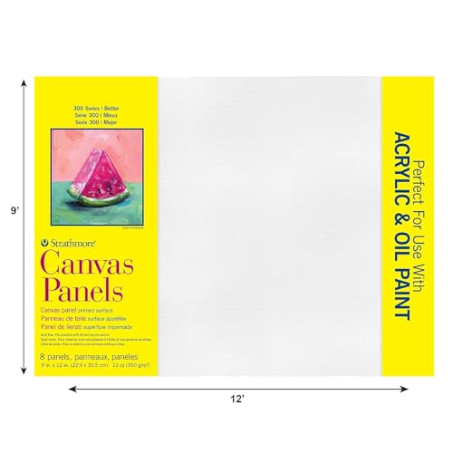Strathmore 300 Series Artist Canvas Panels, 9x12 inches, White Pre-Primed, 8 Pack - 100% Cotton Surface for Acrylics & Oil Paints - size: 9x12
