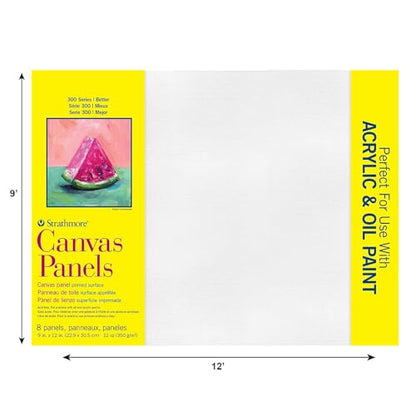 Strathmore 300 Series Artist Canvas Panels, 9x12 inches, White Pre-Primed, 8 Pack - 100% Cotton Surface for Acrylics & Oil Paints - size: 9x12