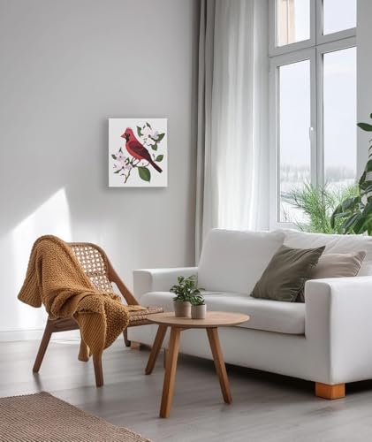 CraftLab Painting Kit - Wild Birds Paint by Numbers for Adults, 24 Acrylic Colors, Canvas, Brushes - color: Cardinal & Dogwood