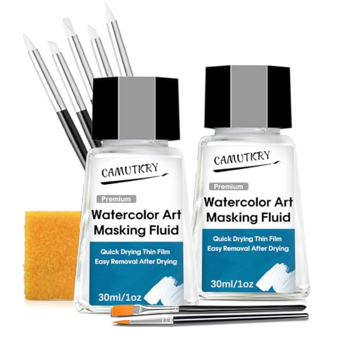 Watercolor Masking Fluid, Liquid Masking for Painting Watercolor Accessories with Silicone Pen Cleaning Brush Retouching and Covering for Painting and Various Art Projects Supplies,White (60ml) - color: 60ml