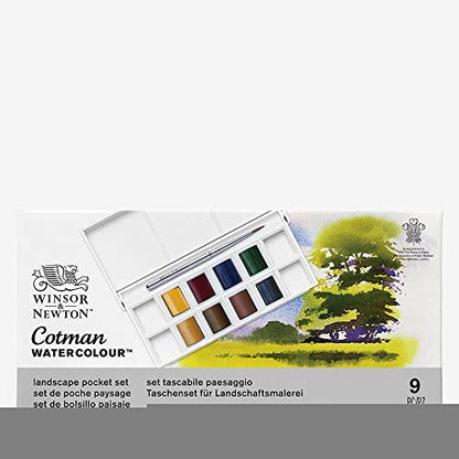 Winsor & Newton Cotman Watercolor Paint Set, 8 Half Pan, Landscape Colors w/ Brush - style: 8 Half Pan Landscape Colors
