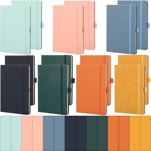 Laumoi 14 Pack Hardcover Journal Notebooks Bulk A5/A4/B5 Journaling Notebook Wide Ruled PU Leather Ruled Lined Journals with Pen Holder for School Business Work Writing (Earth Tone,A5) - color: Earth Tone, size: A5