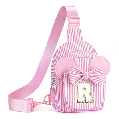 Pink Crossbody Bag, Gifts for Little Girl, Birthday Gifts for 2 3 4 5 6 7 Year Old Girls Gift Ideas, Birthday Gift for Girl Kids, Small Initial Belt Bag (Pink R) - color: Pink, style: R