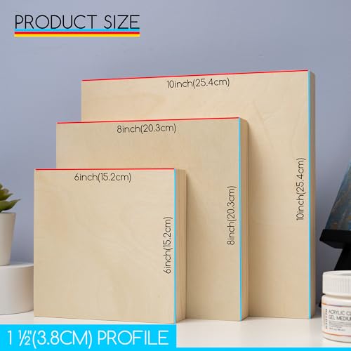 MEEDEN Unfinished Wood Canvas Kit: 1-1/2" Deep 6x6 8x8 10x10 Wooden Canvas Panel - 6 Pcs of Cradled Wood Art Boards for Pouring Art, Crafts, Painting - size: 6x6 8x8 10x10 - 6 Pack