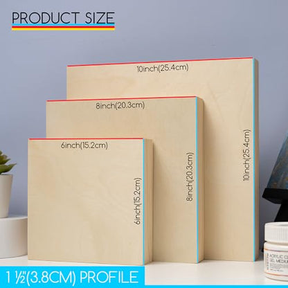 MEEDEN Unfinished Wood Canvas Kit: 1-1/2" Deep 6x6 8x8 10x10 Wooden Canvas Panel - 6 Pcs of Cradled Wood Art Boards for Pouring Art, Crafts, Painting - size: 6x6 8x8 10x10 - 6 Pack