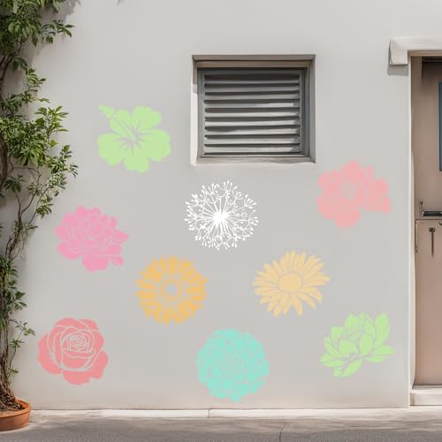 9 Pcs Large Flower Stencils for Painting Reusable Floral Templates Set for Drawing, Walls, Wood Signs, Window, Garden Fence Furniture Stencil Crafts DIY - color: Flower