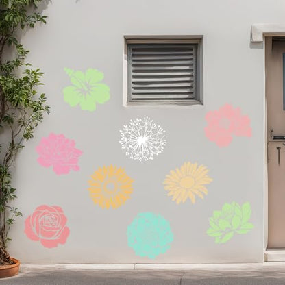 9 Pcs Large Flower Stencils for Painting Reusable Floral Templates Set for Drawing, Walls, Wood Signs, Window, Garden Fence Furniture Stencil Crafts DIY - color: Flower