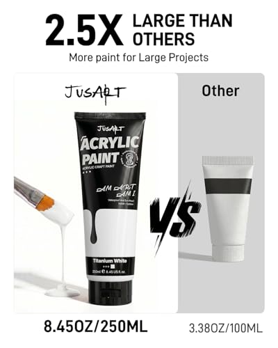 JusArt Titanium White Acrylic Paint, 8.45oz/250ml Large Tube, Heavy Body | High Pigment, Non-Toxic, Non-Fading, Canvas/Wood/Metal/Fabric/Ceramics, for Artists & Adults - color: Titanium White
