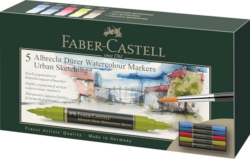 Faber-Castell Albrecht Durer Watercolor Markers - Urban Sketching - Wallet of 5, Watercolor Brush Markers - style: 5 Count - Urban Sketching