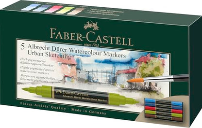 Faber-Castell Albrecht Durer Watercolor Markers - Urban Sketching - Wallet of 5, Watercolor Brush Markers - style: 5 Count - Urban Sketching