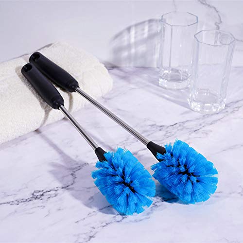 MOSOLAN Stainless Steel Bottle Brush with Replaceable Head, 2 Pack Long Handle Scrubbing Brush for Water Bottles, Glasswares, Mugs, Flasks, Tumblers, Vases, and Kitchen Sink, Blue, 13 in - 15 in - color: Blue, size: 13-15 Inch (Pack of 2)