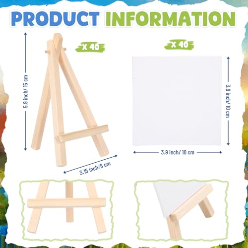 MotiMind 80 Pcs Mini Canvas and Easel Set for Painting Canvas Panels with Wooden Easels for Oil Acrylic Painting Mother's Day Birthday Party Favors(4 x 4 Inch) - size: 4 x 4 Inch