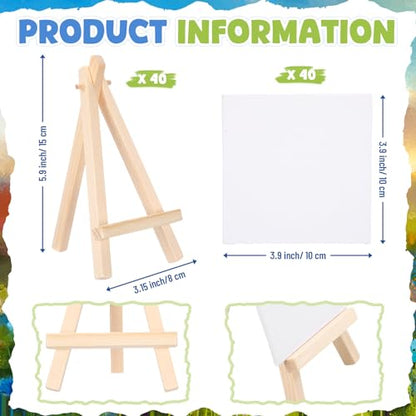 MotiMind 80 Pcs Mini Canvas and Easel Set for Painting Canvas Panels with Wooden Easels for Oil Acrylic Painting Mother's Day Birthday Party Favors(4 x 4 Inch) - size: 4 x 4 Inch