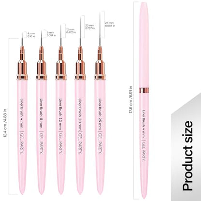 GELPARTY 7Pcs Light Pink Nail Art Brush Set - Professional Ultra-Fine Liner & Detail Brushes for Gel Polish & Acrylic Nails - Includes Turquoise Agate Palette & Holder - Manicure Tool Kit - color: Light Pink