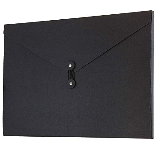 JAM PAPER Kraft Portfolio with Button and String Tie Closure - Large - 9 1/4 x 14 x 3/8 - Black Recycled - Sold Individually - color: Black Recycled, size: Large (9 1/4" x 14" x 3/8")