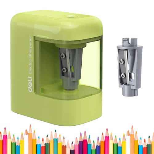 deli Electric Pencil Sharpener, Portable Pencil Sharpener for No.2 Pencils Colored Pencils, Battery Powered Electric Pencil Sharpener for School, Home, Office, Green - color: Green