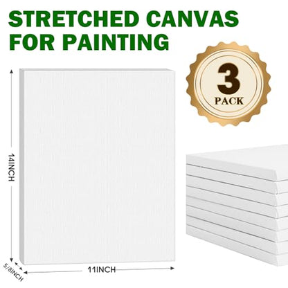 ESRICH Stretched Canvas for Painting 11x14 Inch, 3 Pack Blank Canvas -5/8 in Profile Primed White Canvases for Painting for Oil & Acrylic Paint. - size: 11x14in 3pack
