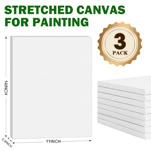ESRICH Stretched Canvas for Painting 11x14 Inch, 3 Pack Blank Canvas -5/8 in Profile Primed White Canvases for Painting for Oil & Acrylic Paint. - size: 11x14in 3pack