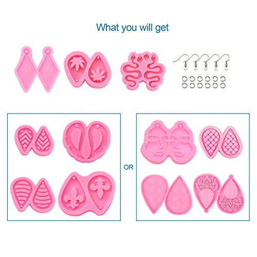 Craftdady 7pcs Earring Pendant Resin Casting Mold Teardrop Snake Jewelry Silicone Mould with Earring Hooks Jump Rings for DIY Resin Crafts Dangle Earring Jewelry Making - color: Pink,Mixed Earring Charms