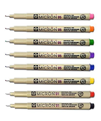 G.T. Luscombe Company, Inc. Pigma Micron 01 Fine & 05 Medium Point Inductive Bible Study Pen Kit | No Bleed Pigmented Ink (Set of 8) - style: Set of 8