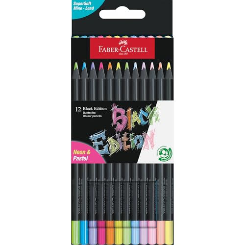 Faber-Castell Black Edition Colored Pencils | Back to School Art Supplies| Neon & Pastel - color: Neon + Pastel, size: 12 Count (Pack of 1)