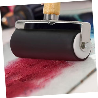 OSALADI 10cm Roller Set 4pcs Rubber Ink Roller Wooden Handle for Printmaking Crafting Watercolor Techniques for Artists and Boys and Girls