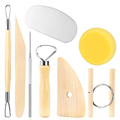 8 Pieces Pottery Tools, Clay Tools, Cay Sculpting Tool for Beginner Level Pottery and Smoothing, Cleaning, Carving, Shaping and Sculpting - color: Wood Color