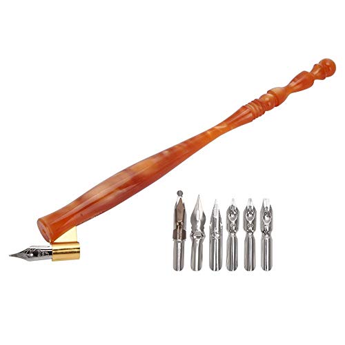 Calligraphy Oblique Nib Pen Point Holder, English Calligraphy Pen Nib Holder Antique Copperplate Script Handed Dip Pen + 6 Flat Nibs(1)