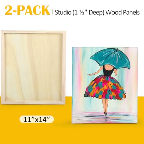 Falling in Art 2 Pack Unfinished Wooden Canvas Panels, 11x14 Gallery Birch Wood Panels Kit, 1 1/2" Deep Art Cradle Boards for Acrylic Painting, Pouring and Burning - size: 11*14 2 Pack