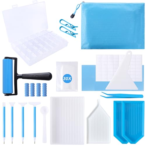 LYMUSUMI 61PCS 5D Diamonds Art Accessories and Tools Kits with Diamond Painting Roller and Diamond Art Storage Box for Adults or Kids（Blue） - color: Blue