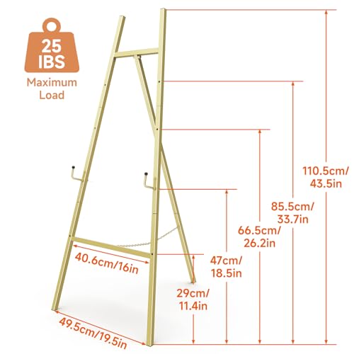 Gold Easel Stand for Sign, Heavy Duty Metal Display Easel with Adjustable Chain, 4-Tier Height Art Easel for Painting, Wedding Sign, Posters & Commercial Display - color: Gold